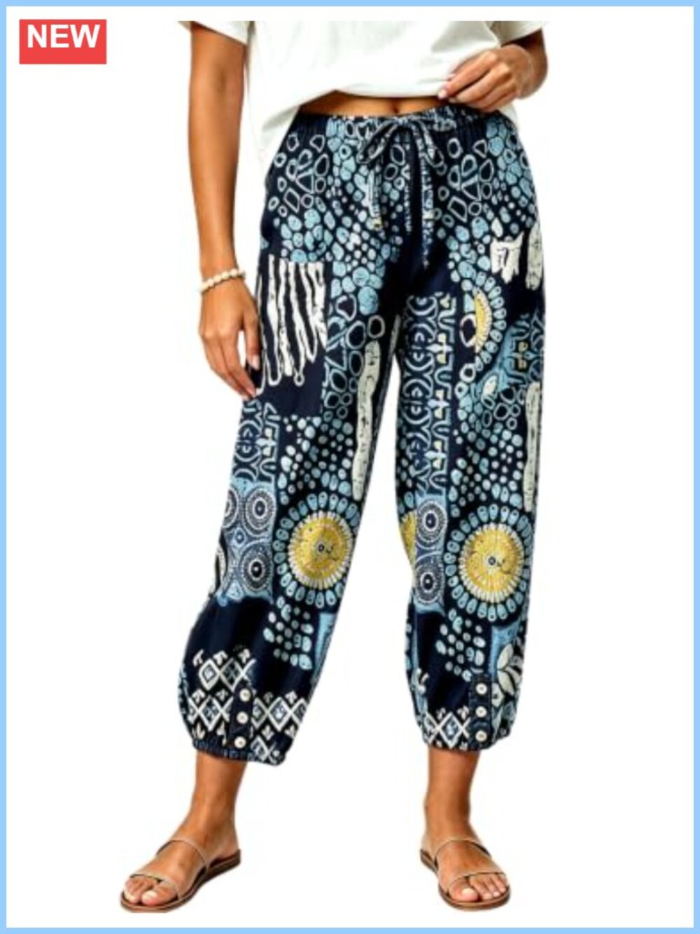 Women's Loose Fit Boho Harem Yoga Capris Cropped Palazzo Pants with Pockets